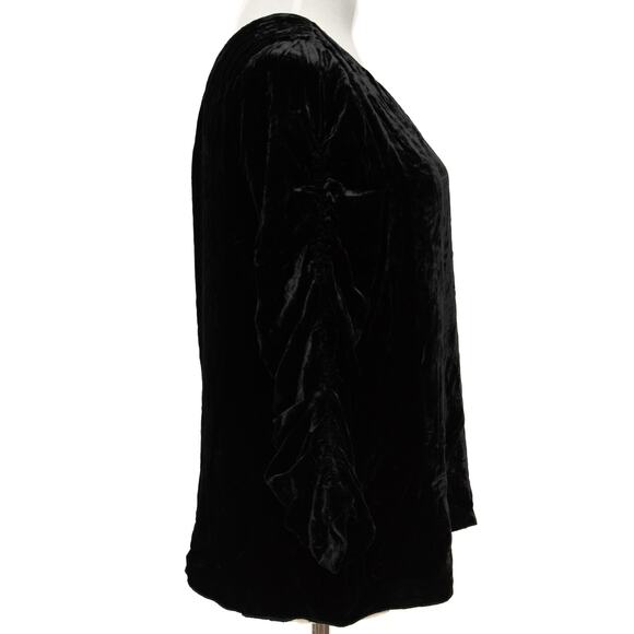 Joie Black Silk Blend Velvet One Shoulder Ruched Sleeve Asymmetrical Top Size 10 - Picture 4 of 11